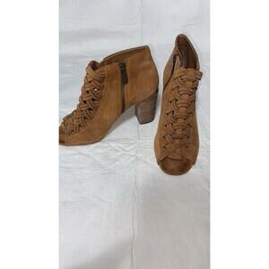 MICHAEL KORS Westley Woven Ankle Booties Brown Suede Block Heels Women's Sz. 6.5